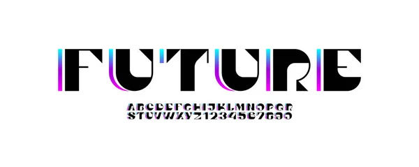 Caratteri Tecno Alfabeto Digitale Moderno Lettere Numeri Cibernetici Illustrazione Vettoriale — Vettoriale Stock