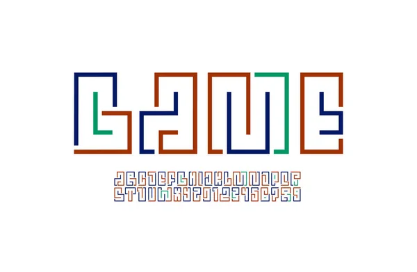 Alphabet Police Numérique Partir Ligne Segment Lettres Chiffres Style Jeu — Image vectorielle