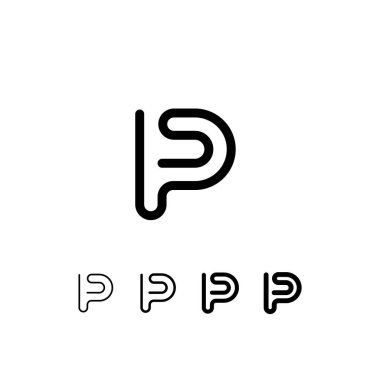 Sayısal teknoloji yazı tipi yuvarlak alfabe, beş farklı kalınlıkta dizilmiş P harfi, modern minimal vektör illüstrasyonu 10EPS