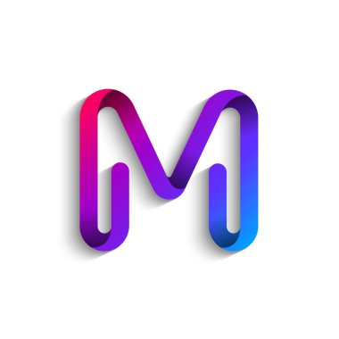 Ribbon font alphabet, English uppercase 3d letter M, vector illustration 10EPS