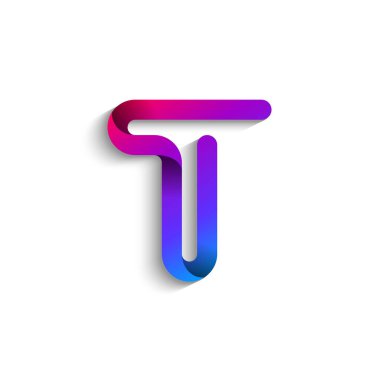 Ribbon font alphabet, English uppercase 3d letter T, vector illustration 10EPS