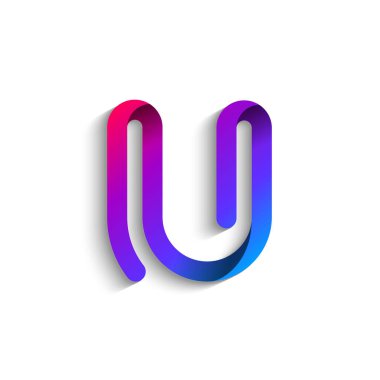 Ribbon font alphabet, English uppercase 3d letter U, vector illustration 10EPS