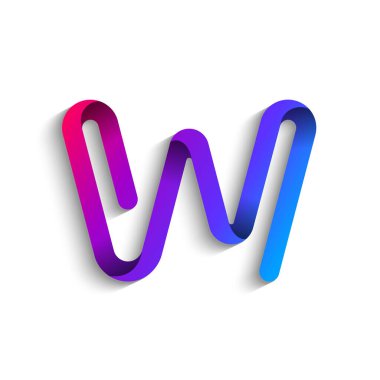 Ribbon font alphabet, English uppercase 3d letter W, vector illustration 10EPS