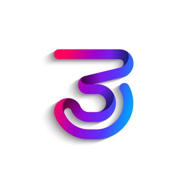 Arab number three logo formed by colorful bright line, folded from ribbon, vector illustration 10EPS