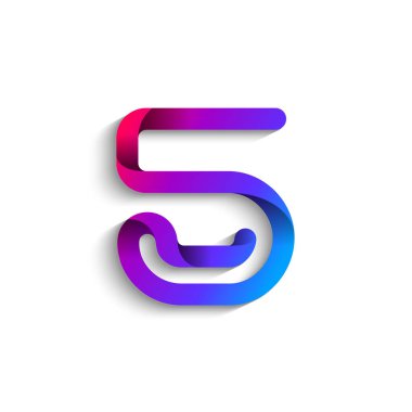 Arab number five logo formed by colorful bright line, folded from ribbon, vector illustration 10EPS