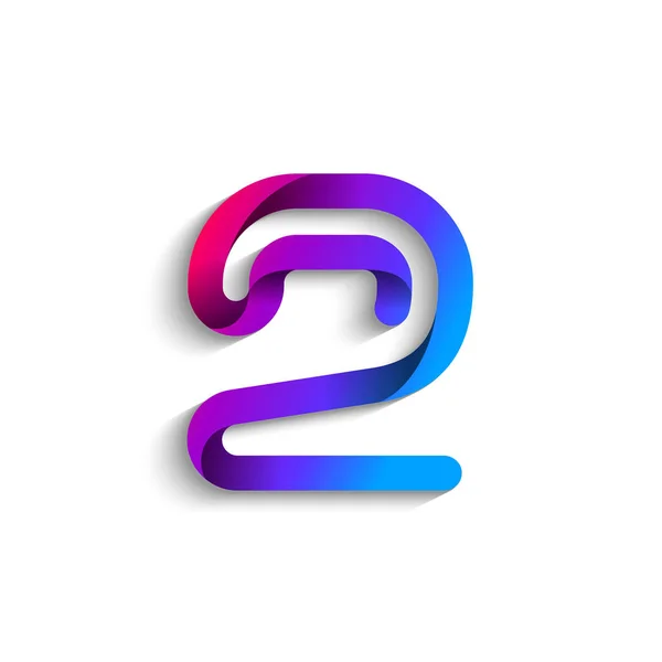 Arab Number Two Logo Formed Colorful Bright Line Folded Ribbon — 스톡 벡터