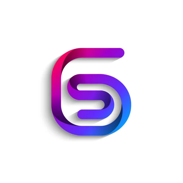 Arab Number Six Logo Formed Colorful Bright Line Folded Ribbon — Vector de stock