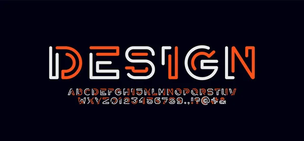 Digitale Stijl Alfabet Lettertype Uit Lijn Letters Cijfers Gemaakt Multi — Stockvector