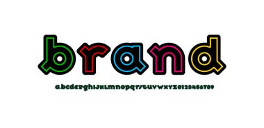 Moda yazı tipi, yuvarlak modern alfabe, A 'dan Z' ye kalın harfler ve 0 'dan 9' a rakamlar, vektör illüstrasyonu 10EPS