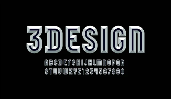 Alfabet Uit Gebeiteld Blok Facet Wit Lettertype Schuine Letters Cijfers — Stockvector