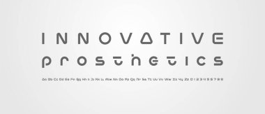 Sanal siber yazı tipi, dijital alfabe uzay gelecek tasarımı, küçük ve büyük Latin harfleri A-Z ve Arap rakamları 0-9 modayı, vektör illüstrasyonu 10EPS