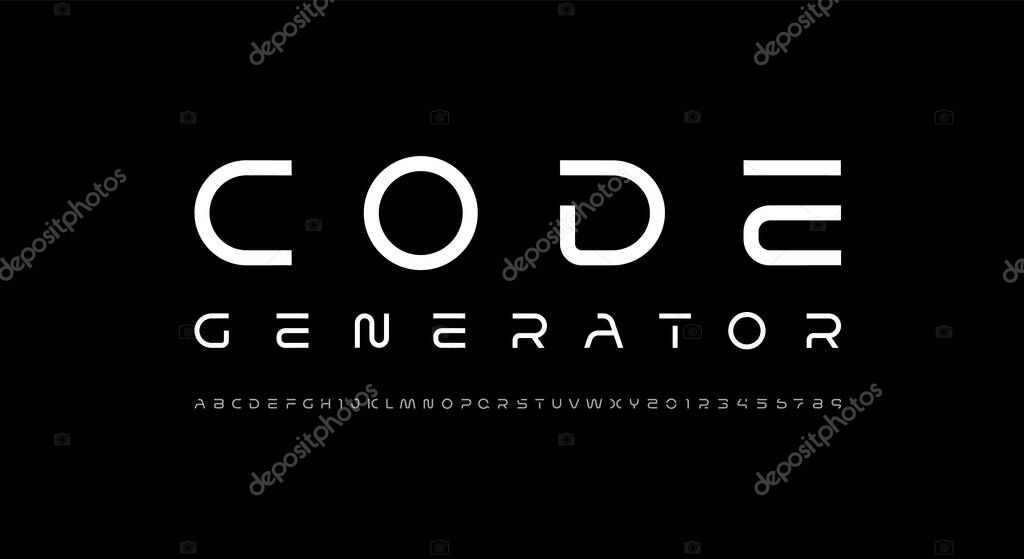 Virtual digital font, cyber alphabet made space design made futurism style, uppercase Latin letters A-Z and Arab numerals 0-9 space style, vector illustration 10EPS