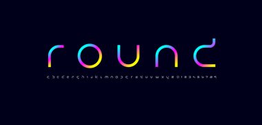 Teknoloji bilimi yazı tipi, dijital siber alfabe fütürizm stili, parlak Latin harfleri A-Z ve Arap rakamları 0, 1, 2, 3, 4, 5, 6, 7, 8, 9 uzay stili yarattı.