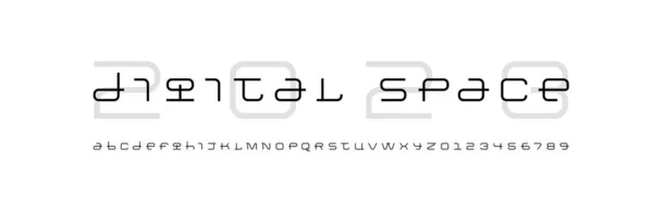 Técnica Ampla Fina Futura Fonte Alfabeto Cibernético Digital Letras Maiúsculas — Vetor de Stock