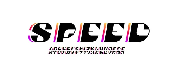 Techno Italic Font Modern Digital Tilt Alphabet Cyber Letters Numbers — Stock Vector