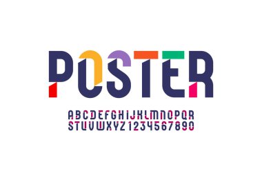 Fütürist orijinal yazı tipi, bilim kurgu görüntüleme alfabesi, modern geometrik harfler ve sayılar, vektör illüstrasyon 10EPS