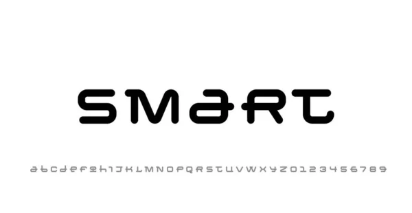 Technische Brede Lettertype Cyber Alfabet Trendy Digitale Vet Afgeronde Letters — Stockvector