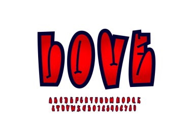 Graffiti uzun yazı tipi, çizgi film tarzında çizgi roman alfabesi, küçük harf ve sayılar, vektör illüstrasyonu 10EPS