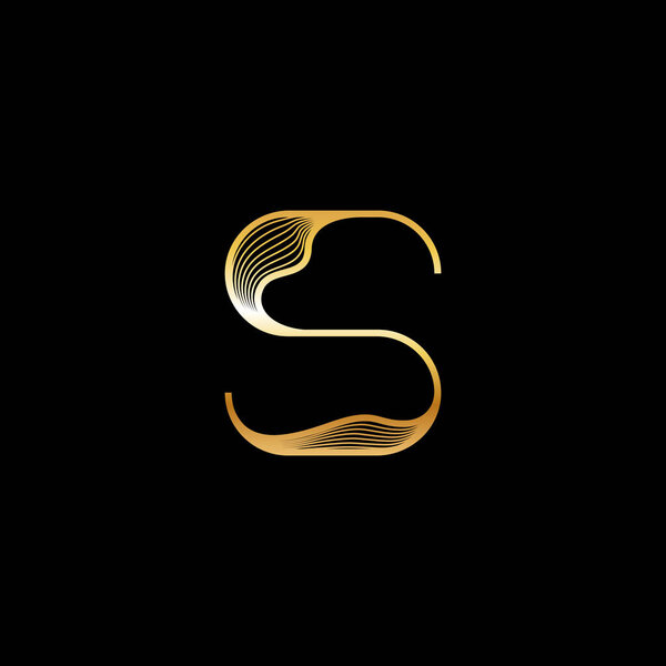 letter S, beautiful elegant golden alphabet striped font, classic lettering perfect for wedding invitations or fashion or logo design, vector illustration 10EPS