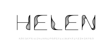 Güzel zarif alfabe yazı tipi, klasik harfler düğün davetiyeleri veya moda tasarımı için mükemmel, çizgili siyah harfler ve numaralar, vektör illüstrasyonu 10EPS