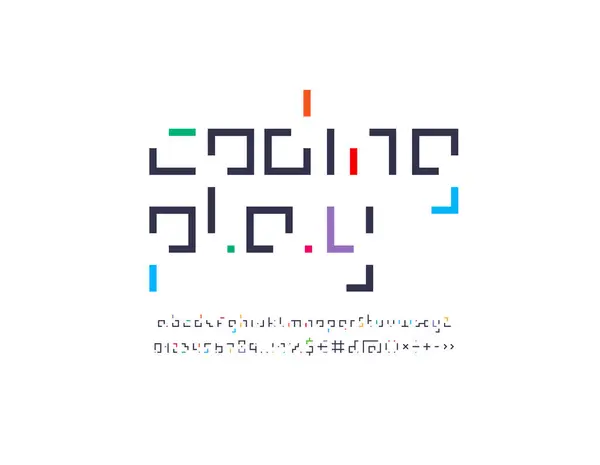 Linhas Codificação Font Technology Alphabet Digital Letters Numbers Vector Illustrator Gráficos De Vetores