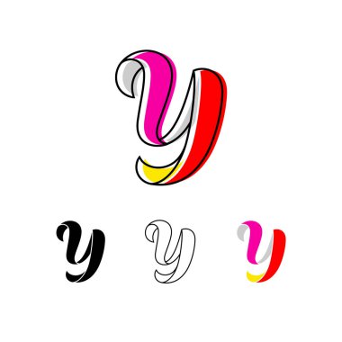 Renkli kıvrımlı harf Y, el yazısı alfabesi, el yazısı yazı tipi, beyaz arkaplanda izole edilmiş vektör el çizimi yazı karakteri.