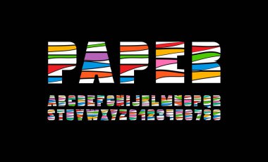 Çatlak kalın yazı tipi, kesme alfabesi, kağıt harfler ve sayılar, vektör illüstrasyonu 10eps