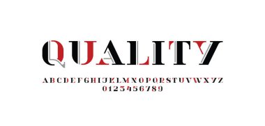 Güzel alfabe serif dekoratif yazı tipi, klasik harfler, harfler ve sayılar, vektör illüstrasyonu 10EPS