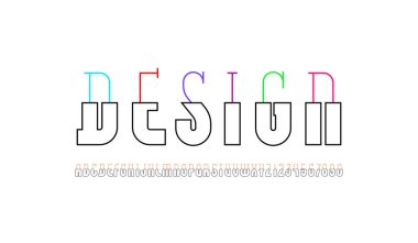 Basit uzun yazı tipi, modern alfabe, çok renkli yoğunlaştırılmış harf ve sayılar, vektör illüstrasyonu 10eps