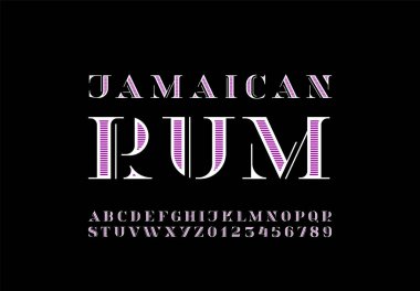 Retro alfabe serif desenli yazı tipi, A-Z 'den eski büyük harf ve 0-9, vektör illüstrasyon 10EPS