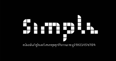 Piksel yazı tipi, alfabe harfleri ve numaralar mozaik tarzı, vektör illüstrasyonu 10eps