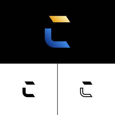 C harfi alfabe teknoloji yazı tipi, tasarımlarınız için tipografi logo veya marka adı, üç farklı simge kümesi, vektör illüstrasyonu 10EPS