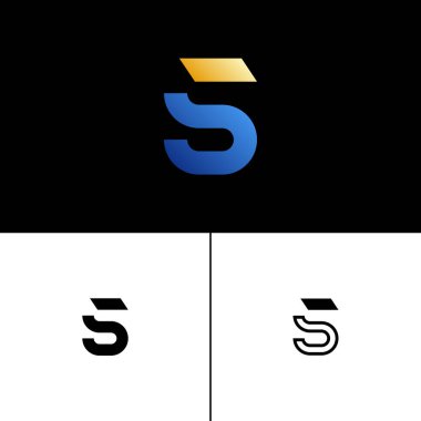 S harfi alfabesi teknoloji yazı tipi, tasarımlarınız için tipografi logo veya marka adı, üç farklı simge kümesi, vektör illüstrasyonu 10EPS