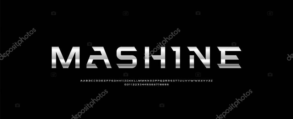 Chrome modern alphabet font, technology metallic letters and numbers, vector illustration 10EPS