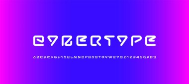 Dijital alfabe yazı tipi tekno tarzı, siber büyük harf ve rakamları fütüristik tarzda, vektör illüstrasyonu 10EPS