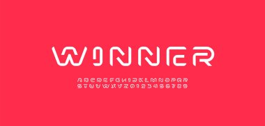 Bölüm satırından modern yazı tipi alfabesi, teknoloji tarzı harfler ve sayılar, vektör illüstrasyonu 10EPS