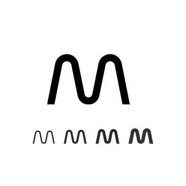 Teknik dijital yazı tipi, siber uzay alfabesi, modaya uygun modern harf M 'nin beş farklı kalınlığı (ince, düzenli, kalın) fütüristik stil, vektör illüstrasyonu 10EPS