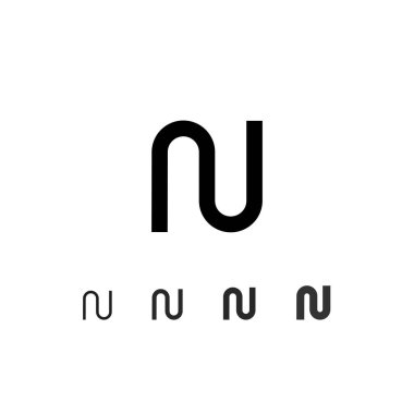 Teknik dijital yazı tipi, siber uzay alfabesi, modaya uygun modern harf N 'nin beş farklı kalınlığı (ince, düzenli, kalın) fütüristik stil, vektör illüstrasyonu 10EPS