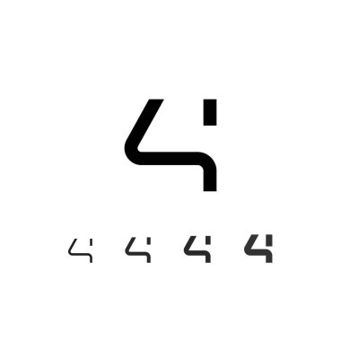 Teknik dijital yazı tipi, siber uzay alfabesi, modaya uygun modern numara 4 'ün beş farklı kalınlığı (ince, düzenli, kalın) fütüristik stil, vektör illüstrasyonu 10EPS