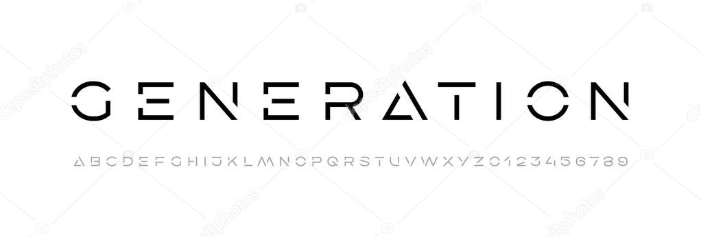 Technology font, digital cyber alphabet made futurism style, letters A, B, C, D, E, F, G, H, I, J, K, L, M, N, O, P, Q, R, S, T, U, V, W, X, Y, Z and numerals 0, 1, 2, 3, 4, 5, 6, 7, 8, 9 space style
