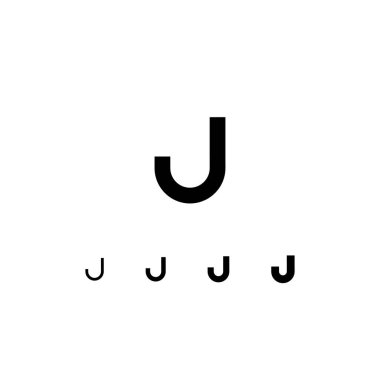 Teknik dijital yazı tipi, siber uzay alfabesi, modaya uygun küçük harf J 'nin dört farklı kalınlığı (ince, düzenli, kalın) fütüristik stil, vektör illüstrasyon 10EPS