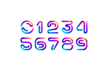 Kurdele yazı tipi alfabesi, parlak sayılar 1,2,3,4,5,7,8,9, vektör illüstrasyon 10EPS