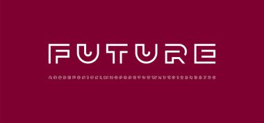 Modern yazı tipi fütüristik alfabe, teknoloji tarzı harfler ve sayılar, vektör illüstrasyonu 10EPS