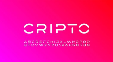 Teknoloji yazı tipi, dijital siber alfabe gelecekteki uzay biçimi, A, B, C, D, E, F, G, H, I, J, K, L, M, N, O, P, Q, R, S, T, V, W, Y, Y, Z ve rakamlar 0, 1, 2, 3, 4, 5, 6, 7, 8, 9, 9.