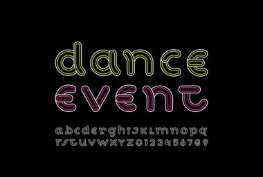 Oyuncu alfabesi yazı tipi, harf, A, B, C, D, E, F, G, H, I, J, K, L, M, N, O, P, Q, R, S, T, U, V, W, X, Y, Z ve rakamlar 0, 1, 2, 3, 4, 5, 6, 7, 8, 9, vektör illüstrasyon 10EPS.