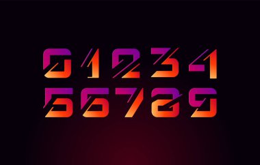 Teknik gelecek yazı tipi, dijital siber numaralar, trend numaraları 0, 1, 2, 3, 4, 5, 6, 7, 8, 9, vektör illüstrasyonu 10