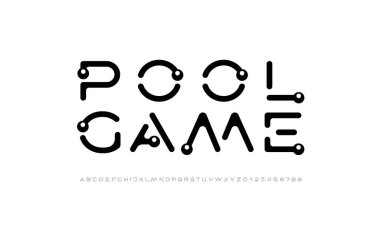 Yazı tipi alfabesi siyah modern, A, B, C, D, E, F, G, H, I, J, K, L, M, N, O, P, Q, R, S, T, U, V, W, X, Y, Z ve rakamlar 0, 1, 2, 3, 4, 5, 6, 7, 8, 9, vektör illüstrasyonu 10EPS