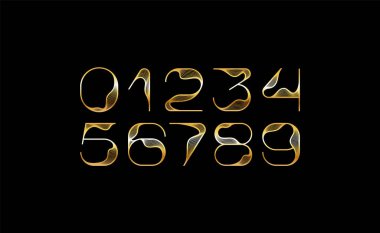 Altın sayılar, zarif çizgili yazı tipi, Arap rakamları, vektör illüstrasyonu 10EPS