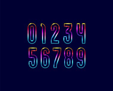 Parlak yazı tipi, modaya uygun parlak modern numaralar 0, 1, 2, 3, 4, 5, 6, 7, 8, 9 ana hatlar, vektör illüstrasyonu 10EPS.