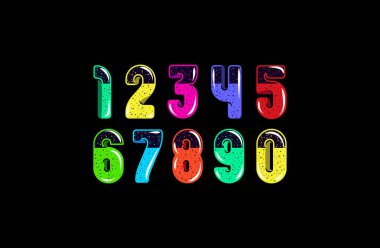 3 boyutlu sayılar, logo tasarımınız için, 0, 1, 2, 3, 4, 5, 6, 7, 8, 9 alkol kokteyli stili, vektör illüstrasyonu 10EPS.